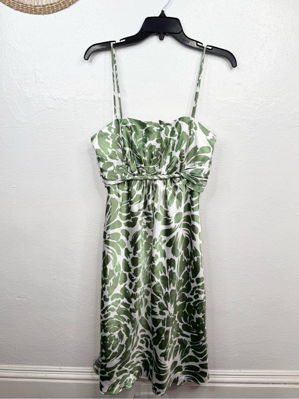 Alfred Angelo Dress Womens Size 8 Green Ivory White Floral Satin